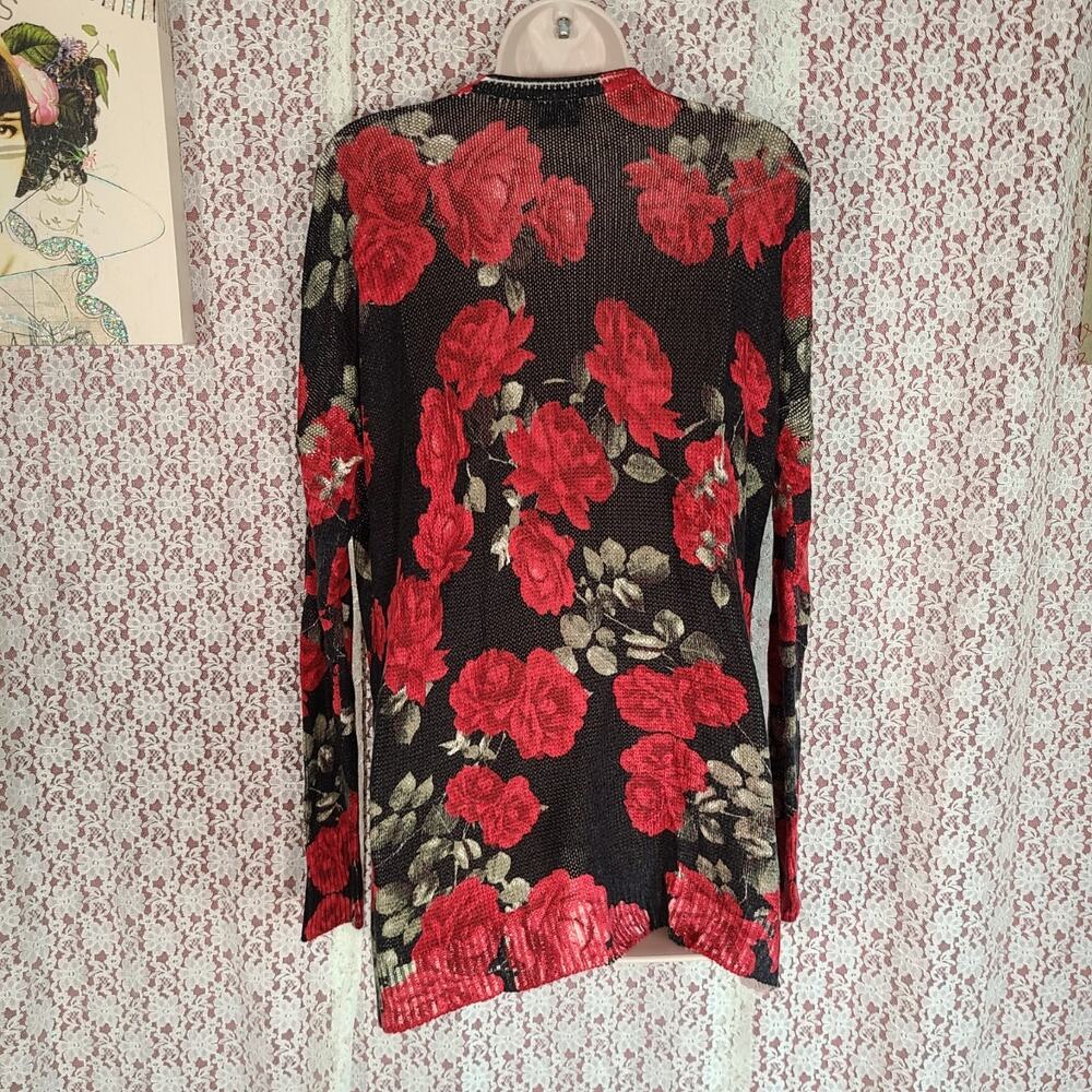 Show me your Mumu black red green oversized floral knit long sleeve top size xs - Picture 3 of 11